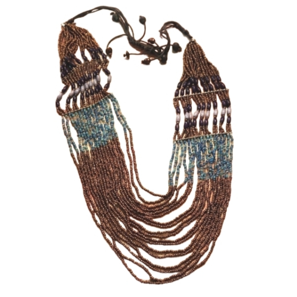 Multistrand seed bead adjustable necklace vintage